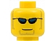 invID: 398208989 P-No: 3626cpx299  Name: Minifigure, Head Glasses with Dark Blue Sunglasses, Closed Mouth, Light Brown Sideburns and Goatee Pattern - Hollow Stud