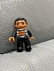 invID: 398871261 M-No: 47394pb168  Name: Duplo Figure Lego Ville, Male, Black Legs, Black and White Striped Top with Number 92116, Black Hair (Prisoner)