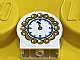 invID: 399382803 P-No: 14222pb020  Name: Duplo, Brick 1 x 2 x 2 Round Top, Cut Away Sides with Clock Face with Black Hands, Medium Blue Bezel, and Ornate Gold Frame Pattern