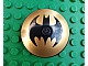 invID: 400789754 P-No: 3960pb017  Name: Dish 4 x 4 Inverted (Radar) with Solid Stud with Black Bat on Gold Background Batman Logo (Bat Signal) Pattern