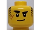 invID: 401910916 P-No: 28621pb0052  Name: Minifigure, Head Thick Black Eyebrows, Stubble Sideburns, Medium Nougat Scar, and Closed Mouth Lopsided Grin Pattern - Vented Stud