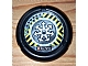 invID: 409073331 P-No: 32171pb031  Name: Throwing Disk with Throwbot Jet / Slizer Judge 2 Pips, LEGO Technic Logo, and Radiating Arrows and Danger Stripes Emblem Pattern