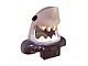 invID: 409098811 P-No: 25113pb02  Name: Minifigure, Headgear Mask Shark Head with Open Mouth with White Teeth, Black Eyes, Pearl Dark Gray Shoulder Pads and Front Panel and Battery Pattern